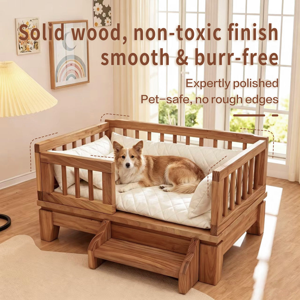 Premium Solid Wood Pet Bed with Removable Cushion – Dogs & Cats