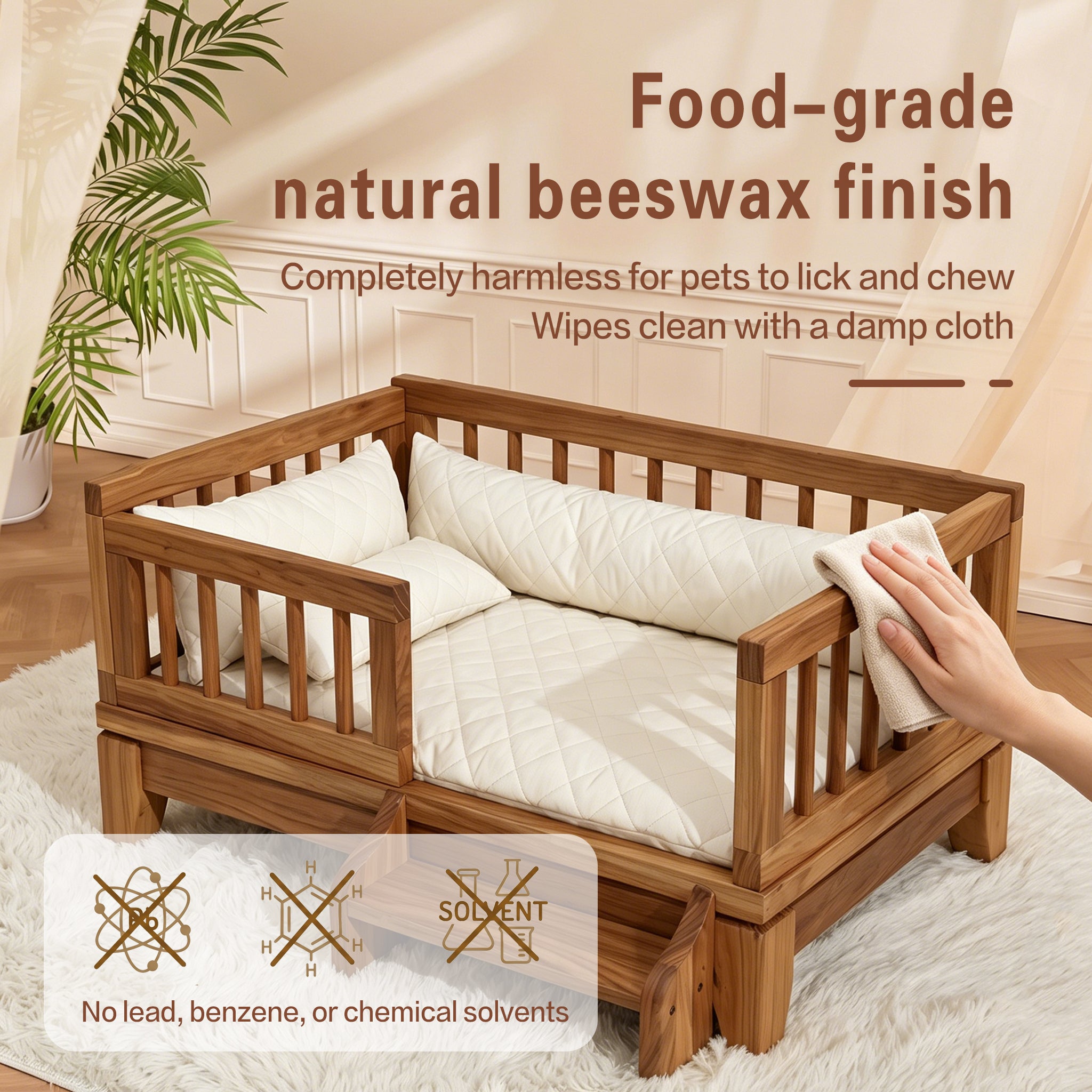 Premium Solid Wood Pet Bed with Removable Cushion – Dogs & Cats