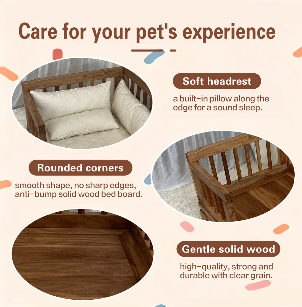 Premium Solid Wood Pet Bed with Removable Cushion – Dogs & Cats