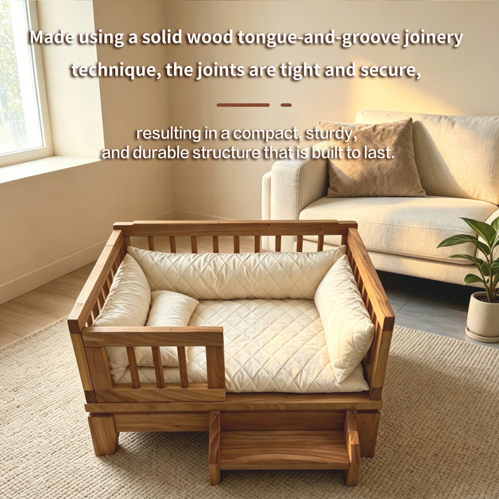 Premium Solid Wood Pet Bed with Removable Cushion – Dogs & Cats