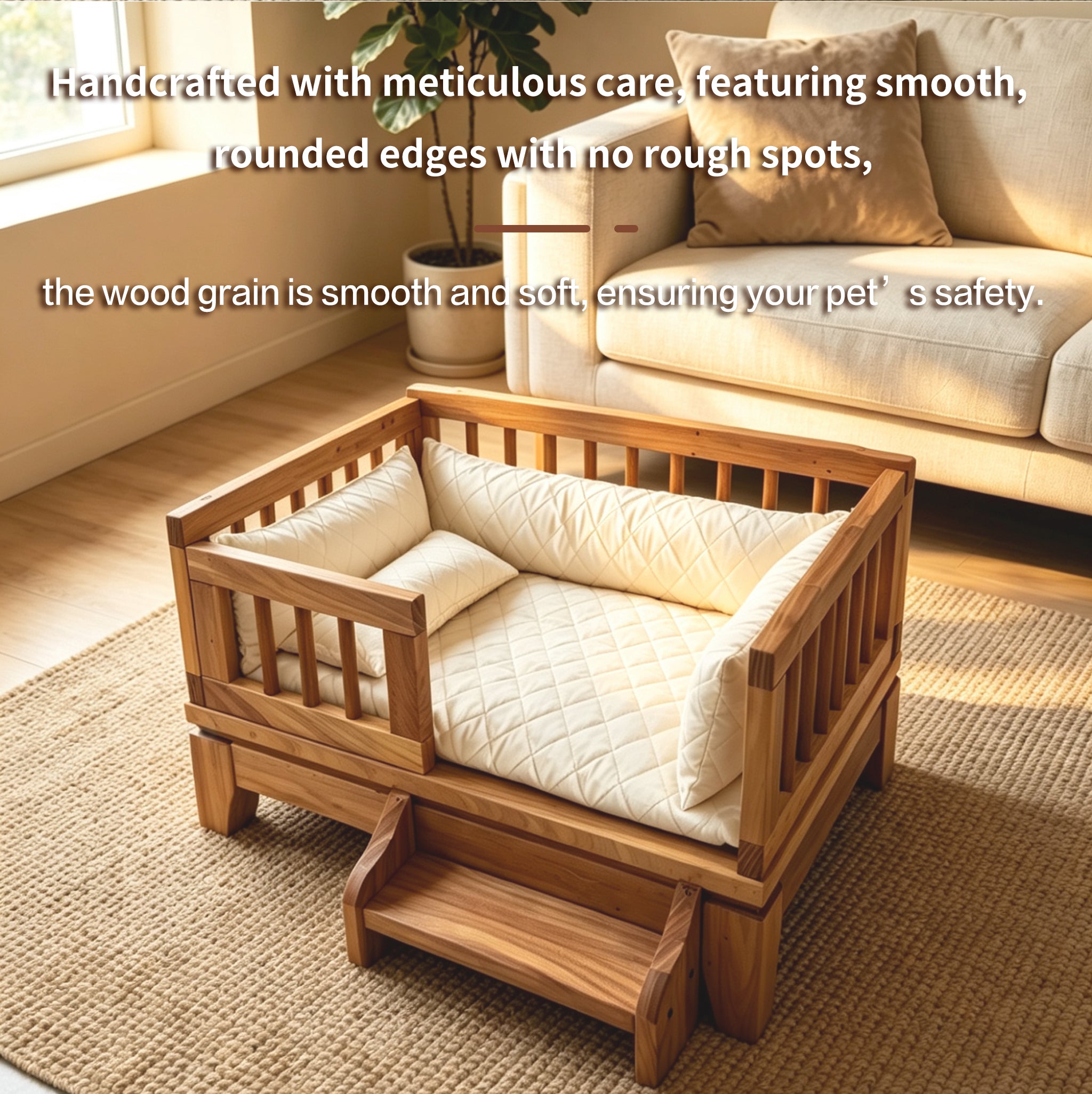 Premium Solid Wood Pet Bed with Removable Cushion – Dogs & Cats