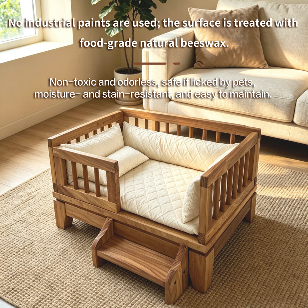 Premium Solid Wood Pet Bed with Removable Cushion – Dogs & Cats