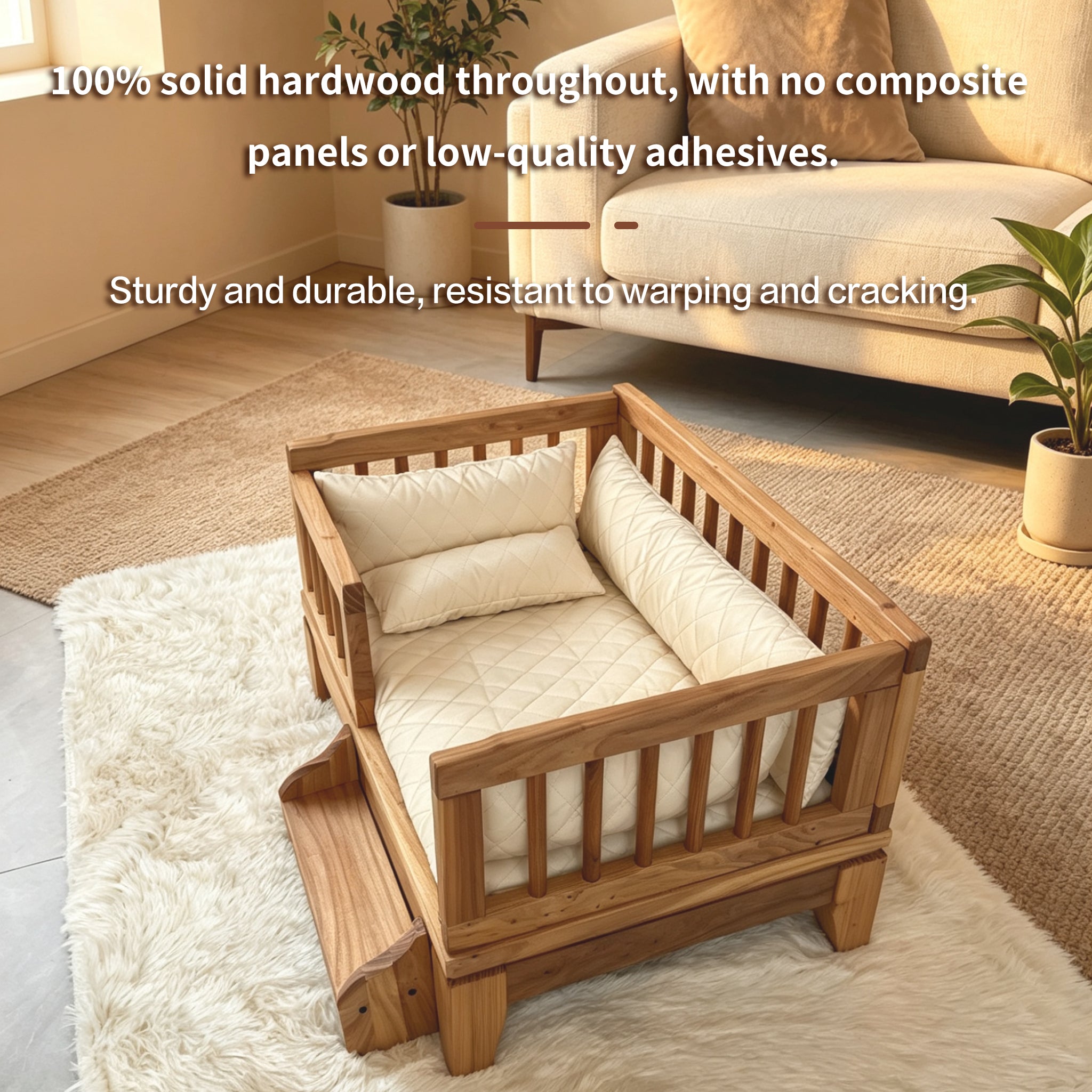 Premium Solid Wood Pet Bed with Removable Cushion – Dogs & Cats