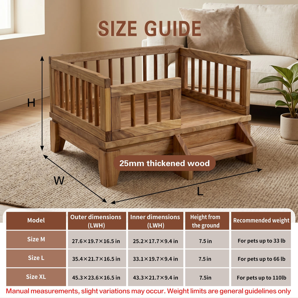 Premium Solid Wood Pet Bed with Removable Cushion – Dogs & Cats