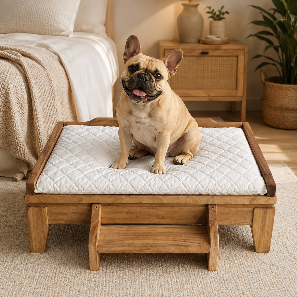 Elevated Solid Wood Pet Bed with Removable Cushion for Dogs & Cats