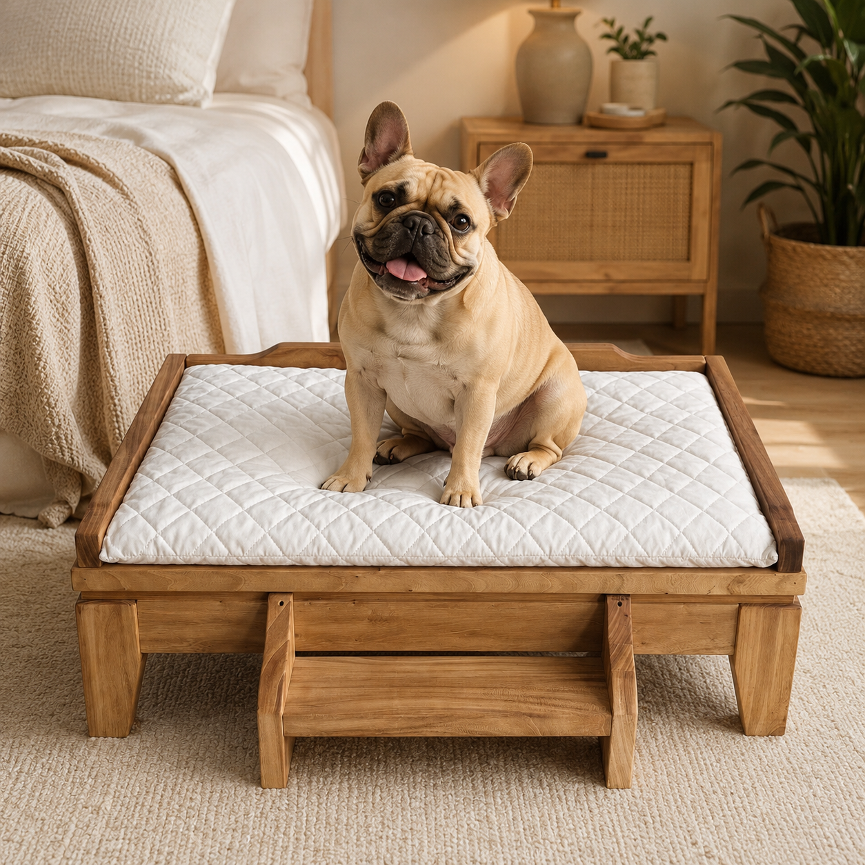 Elevated Solid Wood Pet Bed with Removable Cushion for Dogs & Cats