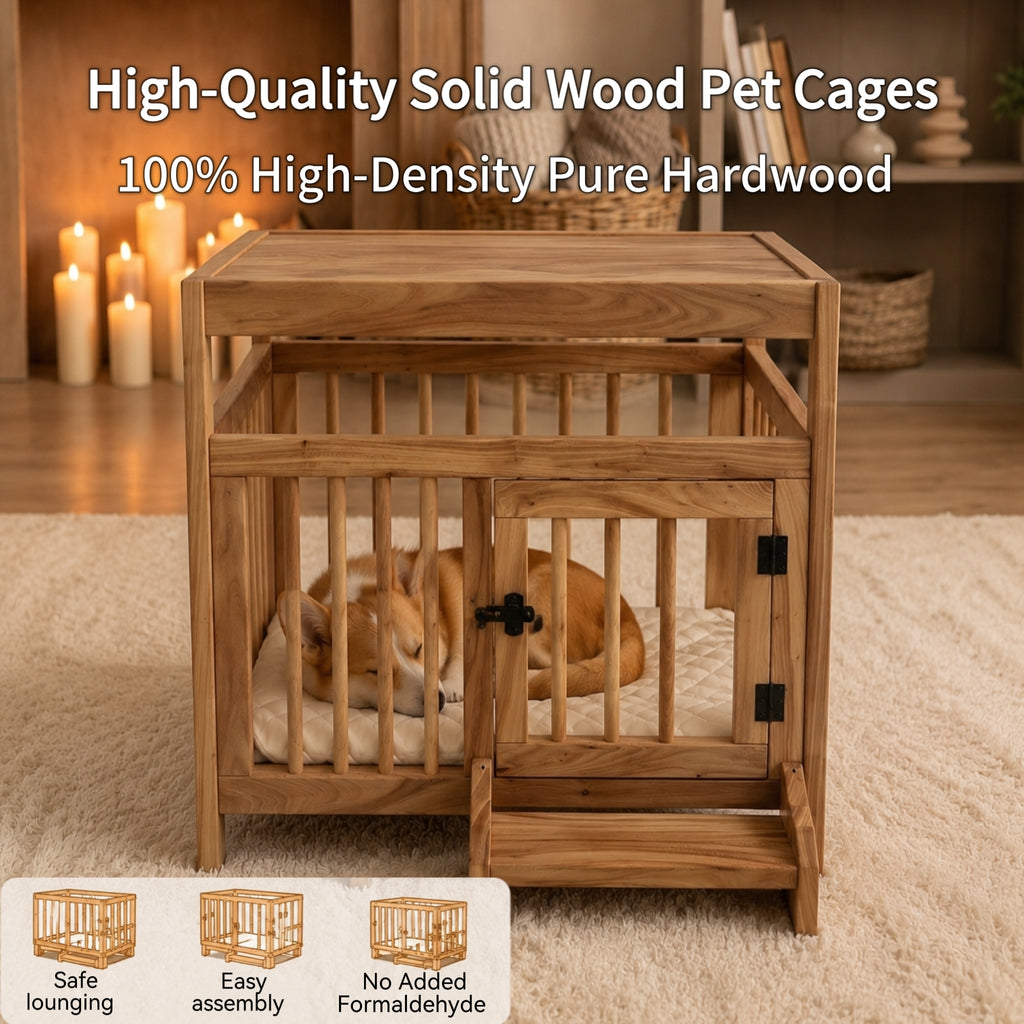 Solid Wood Pet Cage | Indoor Dog House